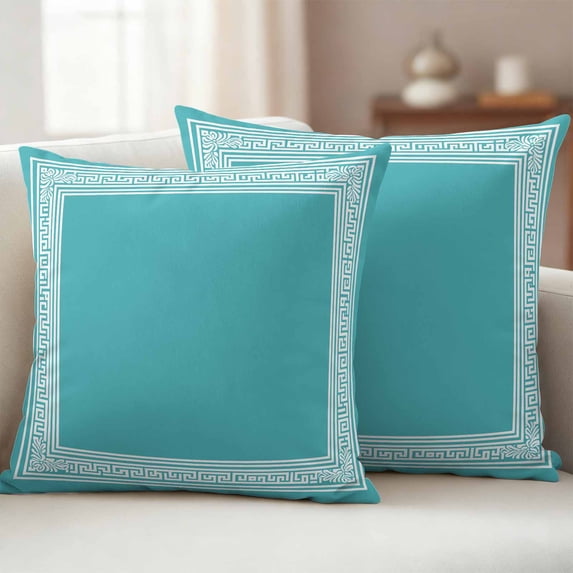 Pack of 2 Outdoor Pillow Covers 18x18 Inch Waterproof Turquoise Throw Pillow Covers,Decorative Couch Pillow Shams Protectors Geometric Boho Ethnic Tile Chic Monochrome Patio Cushion Pillowcases
