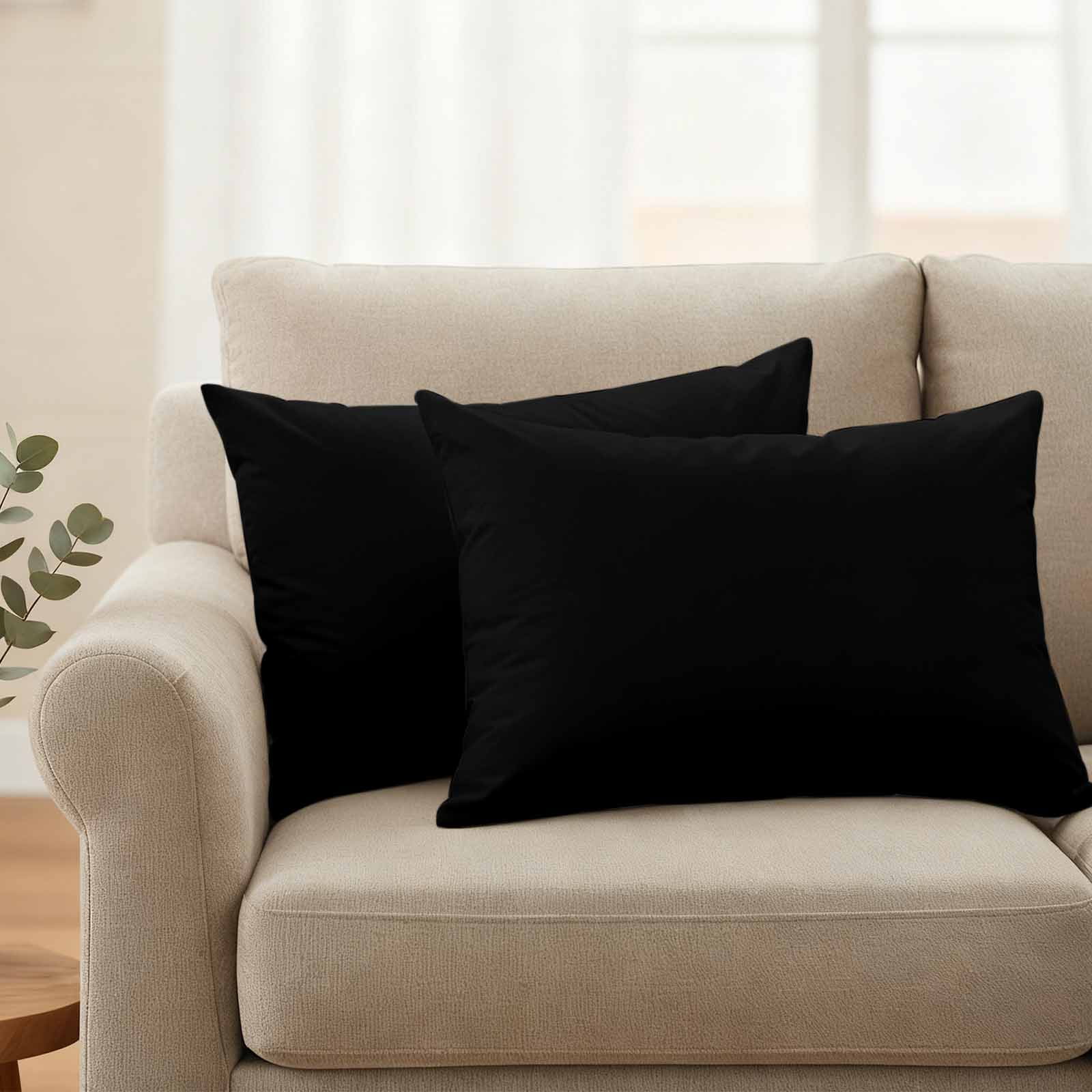 Pack of 2 Outdoor Pillow Covers,Waterproof Black Throw Pillow Covers, Pure Black Decorative Pillowcases Cushion Covers for Patio Garden Couch Pillow Sham Protector 20x12 Inch