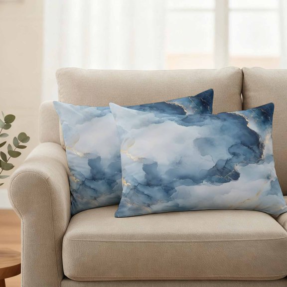Pack of 2 Outdoor Pillow Covers 20x12 Inch Waterproof Blue Marble Throw Pillow Covers,Decorative Couch Pillow Case Sham Modern Abstract Art Ink Painted Pillowcases Cushion Covers for Patio Garden