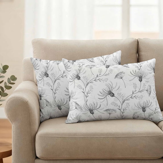 Pack of 2 Outdoor Pillow Covers 20x12 Inch Waterproof Gray Flowers Throw Pillow Covers,Decorative Couch Pillow Shams Protectors Abstract Floral Plants Pastoral Rustic Patio Pillowcases Cushion Covers