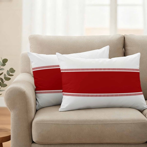 Pack of 2 Outdoor Pillow Covers 20x12 Inch Waterproof Red Solid Color Texture Throw Pillow Covers,Decorative Couch Pillow Shams Protectors Simple Red Stripes Patio Garden Pillowcases Cushion Covers