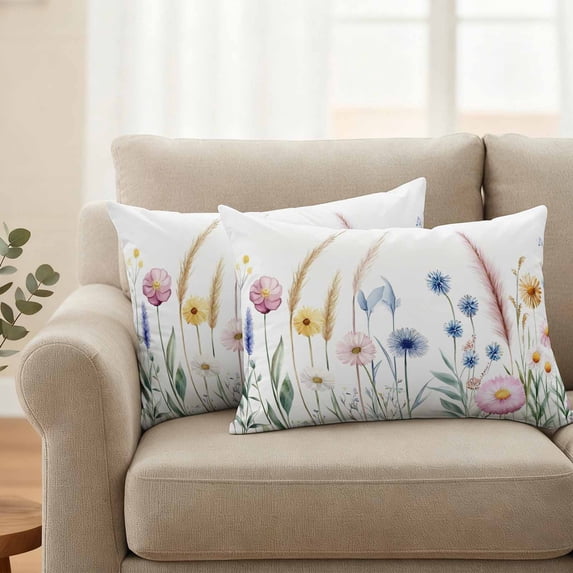 Pack of 2 Outdoor Pillow Covers 20x12 Inch Waterproof Spring Floral Throw Pillow Covers,Decorative Couch Pillow Case Sham Vintage Summer Flower Botanical Pillowcases Cushion Covers for Patio Garden