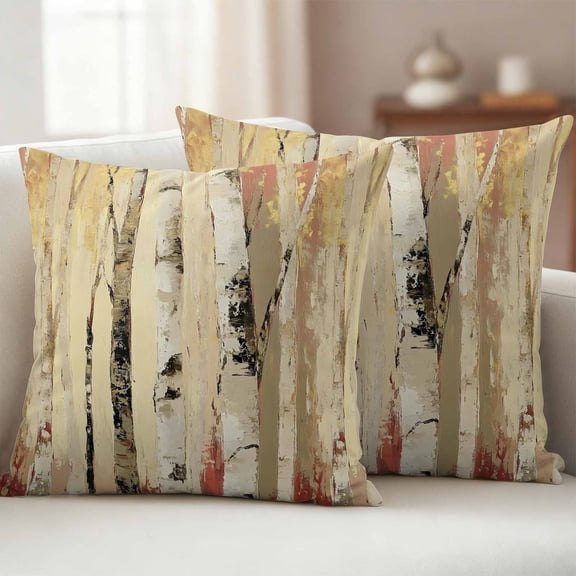 Pack of 2 Outdoor Pillow Covers 20x20 Inch Waterproof Autumn Branch Trees Throw Pillow Covers,Decorative Couch Pillow Shams Protectors Fall Forest Vintage Rustic Oil Painting Cushion Pillowcases