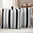 thumbnail image 1 of Pack of 2 Outdoor Pillow Covers 20x20 Inch Waterproof Black Gray Striped Throw Pillow Covers, Decorative Couch Pillow Case Sham Farmhouse Stripe Art Pillowcases Cushion Covers for Patio Garden, 1 of 8