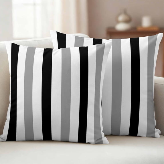 Pack of 2 Outdoor Pillow Covers 20x20 Inch Waterproof Black Gray Striped Throw Pillow Covers, Decorative Couch Pillow Case Sham Farmhouse Stripe Art Pillowcases Cushion Covers for Patio Garden