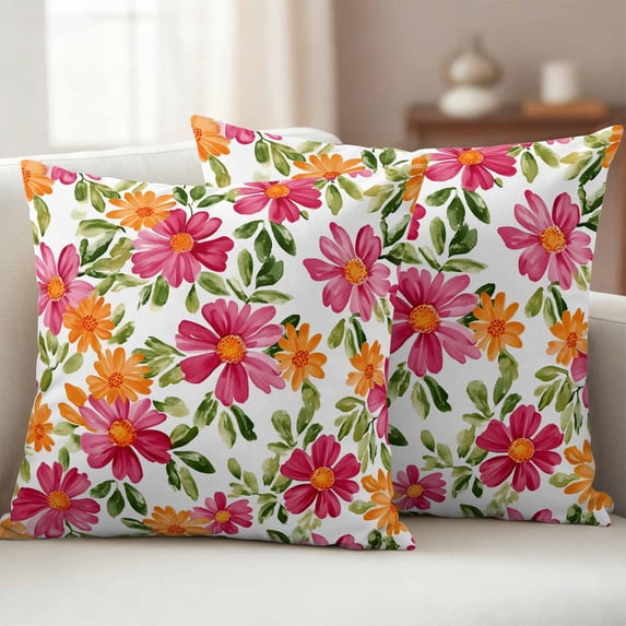 Pack of 2 Outdoor Pillow Covers 20x20 Inch Waterproof Pink Orange Floral Throw Pillow Covers,Decorative Couch Pillow Shams Protectors Spring Blossom Botanical Flowers Patio Pillowcases Cushion Covers