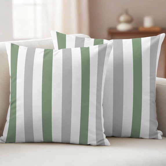 Pack of 2 Outdoor Pillow Covers 20x20 Inch Waterproof Sage Green Grey Striped Throw Pillow Covers,Decorative Couch Pillow Shams Protectors Minimalist Farmhouse Stripe Patio Pillowcases Cushion Covers