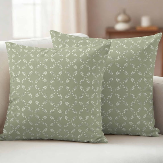 Pack of 2 Outdoor Pillow Covers 20x20 Inch Waterproof Sage Green Throw Pillow Covers,Decorative Couch Pillow Case Sham Geometric Flower Leaf Diamond Plaid Retro Patio Garden Pillowcases Cushion Cover