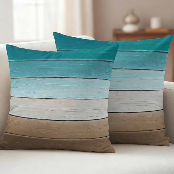 Pack of 2 Outdoor Pillow Covers 20x20 Inch Waterproof Teal Brown Throw Pillow Covers,Decorative Couch Pillow Shams Protectors Rustic Vintage Abstract Ombre Wooden Plank Patio Cushion Pillowcases
