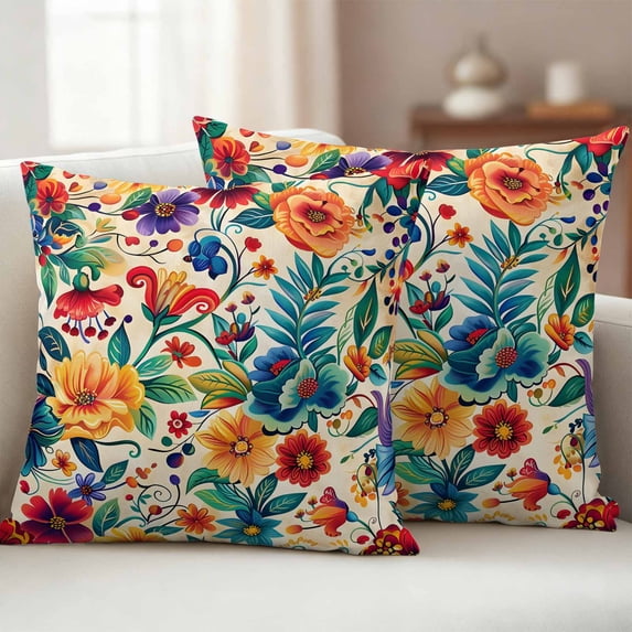 Pack of 2 Outdoor Pillow Covers 20x20 Inch Waterproof Vintage Botanical Throw Pillow Covers,Decorative Couch Pillow Shams Protectors Spring Floral Summer Vintage Patio Pillowcases Cushion Covers