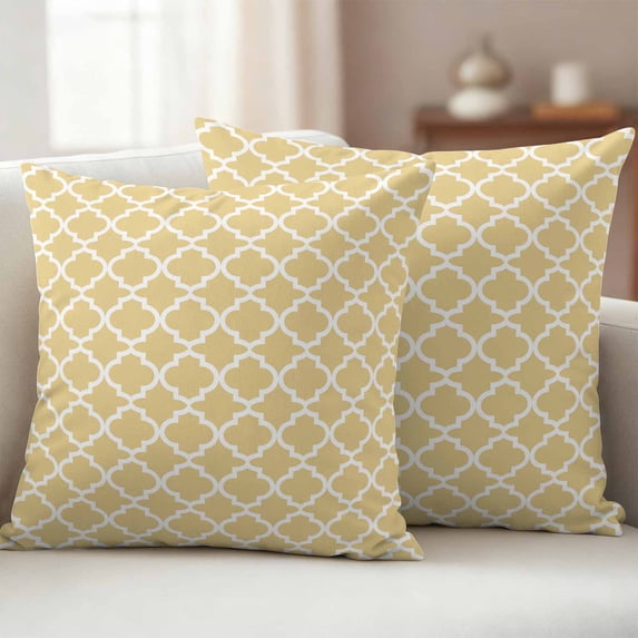 Pack of 2 Outdoor Pillow Covers 20x20 Inch Waterproof Yellow Moroccon Throw Pillow Covers,Decorative Couch Pillow Shams Protectors Farmhouse Minimalist Ethnic Geometric Patio Cushion Pillowcases
