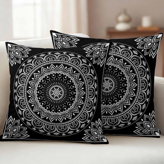 Pack of 2 Outdoor Pillow Covers 24x24 Inch Waterproof Black Boho Throw Pillow Covers,Decorative Couch Pillow Shams Protectors Retro Farmhouse Neutral Abstract Geometric Patio Cushion Pillowcases