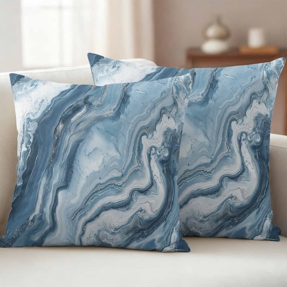 Pack of 2 Outdoor Pillow Covers 24x24 Inch Waterproof Blue Marble Throw Pillow Covers,Decorative Couch Pillow Case Sham Abstract Ink Painting Art Modern Pillowcases Cushion Covers for Patio Garden