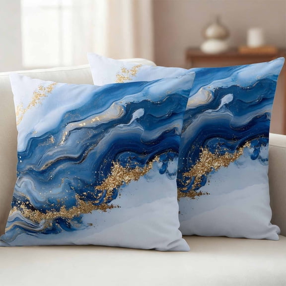 Pack of 2 Outdoor Pillow Covers 24x24 Inch Waterproof Blue Marble Throw Pillow Covers, Decorative Couch Pillow Case Sham Modern Abstract Art Pillowcases Cushion Covers for Patio Garden