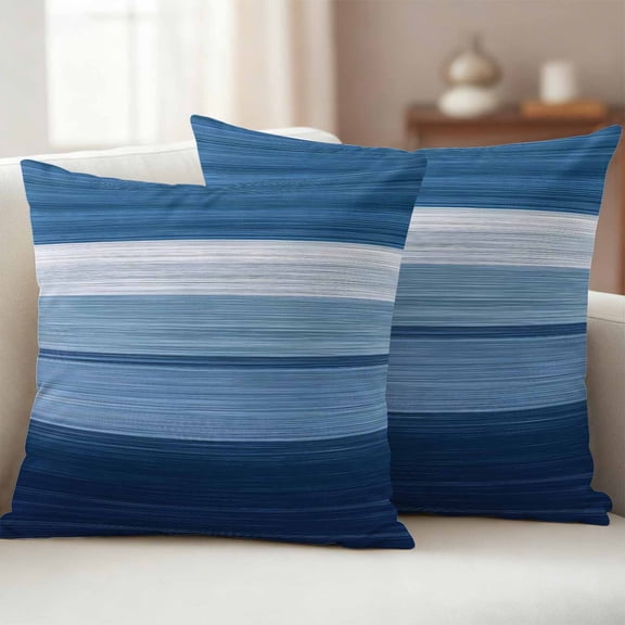 Pack of 2 Outdoor Pillow Covers 24x24 Inch Waterproof Blue Ombre Stripe Throw Pillow Covers,Decorative Couch Pillow Shams Protectors Farmhouse Striped Modern Abstract Art Patio Cushion Pillowcases