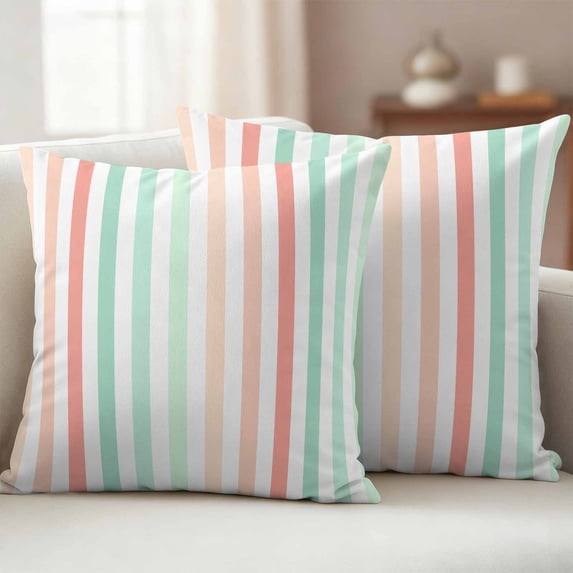 Pack of 2 Outdoor Pillow Covers 24x24 Inch Waterproof Coral Cyan Stripe Throw Pillow Covers,Decorative Couch Pillow Shams Protectors Geometric Grey White Vertical Striped Patio Cushion Pillowcases