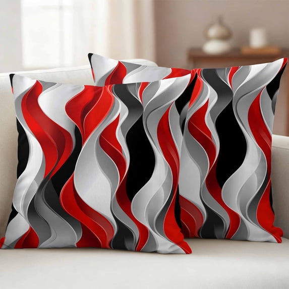 Pack of 2 Outdoor Pillow Covers 24x24 Inch Waterproof Red Black Grey Throw Pillow Covers,Decorative Couch Pillow Case Sham Moire Modern Artwork Abstract Pillowcases Cushion Covers for Patio Garden
