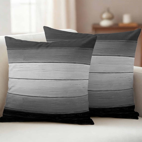 Pack of 2 Outdoor Pillow Covers 26x26 Inch Waterproof Black Gray Throw Pillow Covers,Decorative Couch Pillow Shams Protectors Farmhouse Vintage Gradient Wooden Plank Patio Pillowcases Cushion Covers