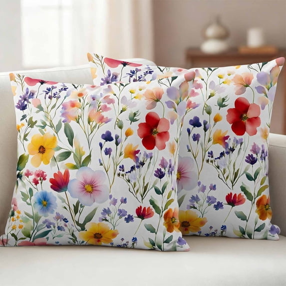 Pack of 2 Outdoor Pillow Covers 26x26 Inch Waterproof Floral Throw Pillow Covers,Decorative Couch Pillow Shams Protectors Red Yellow Pink Blue Flower Purple Lavender Leaf Patio Cushion Pillowcases