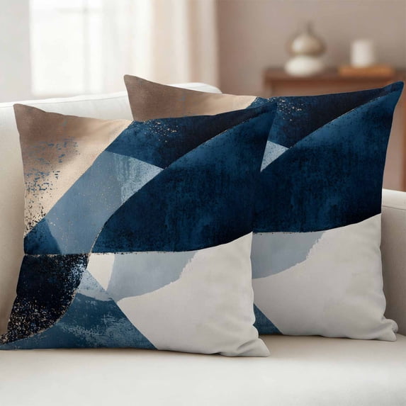 Pack of 2 Outdoor Pillow Covers 26x26 Inch Waterproof Navy Blue Brown Throw Pillow Covers,Decorative Couch Pillow Case Sham Modern Geometric Abstract Art Pillowcases Cushion Covers for Patio Garden
