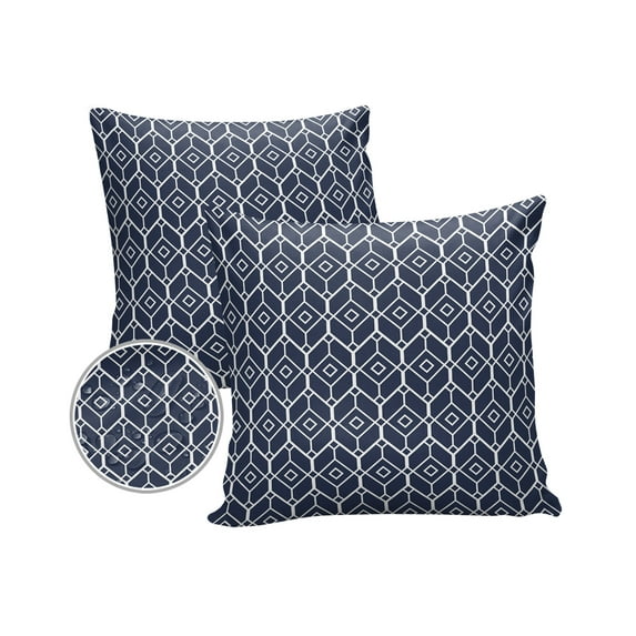 Pack of 2 Outdoor Pillow Covers, 3D Geometric Pattern Navy Blue Waterproof Square Throw Pillowcase Cushion Decorative Pillow Covers for Couch Patio Tent, 24x24 in
