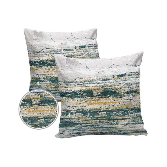 Pack of 2 Outdoor Pillow Covers, Abstract Art Green Grey with Gold Texture Waterproof Square Throw Pillowcase Cushion Decorative Pillow Covers for Couch Patio Tent, 18x18 in