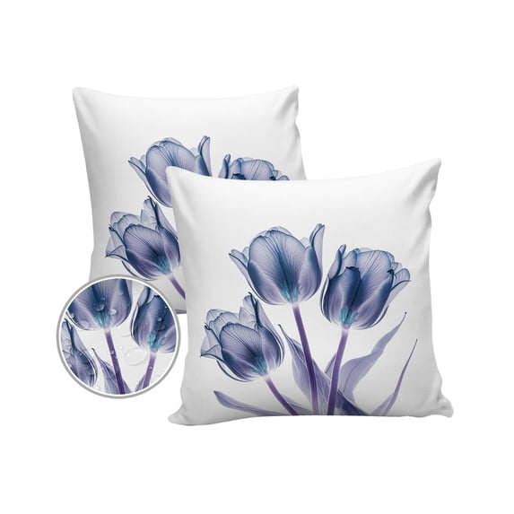 Pack of 2 Outdoor Pillow Covers, Abstract Blue Tulip Ray White Texture Waterproof Square Throw Pillowcase Cushion Decorative Pillow Covers for Couch Patio Tent, 16x16 in