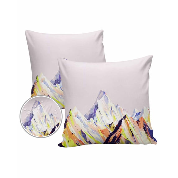 Pack of 2 Outdoor Pillow Covers, Abstract Colored Drawing Mountain Oil Painting Waterproof Square Throw Pillowcase Cushion Decorative Pillow Covers for Couch Patio Tent, 18x18 in