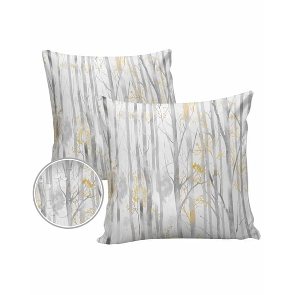 Pack of 2 Outdoor Pillow Covers, Abstract Hand Drawn Oil Painting Trees with Snowflakes Waterproof Square Throw Pillowcase Cushion Decorative Pillow Covers for Couch Patio Tent, 16x16 in