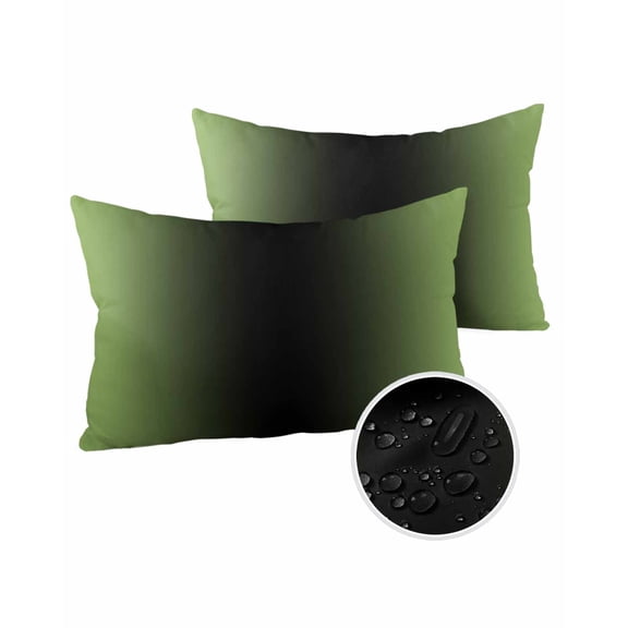 Pack of 2 Outdoor Pillow Covers, Abstract Ombre Emerald Green and Black Gradient Waterproof Square Throw Pillowcase Cushion Decorative Pillow Covers for Couch Patio Tent, 20x12 in