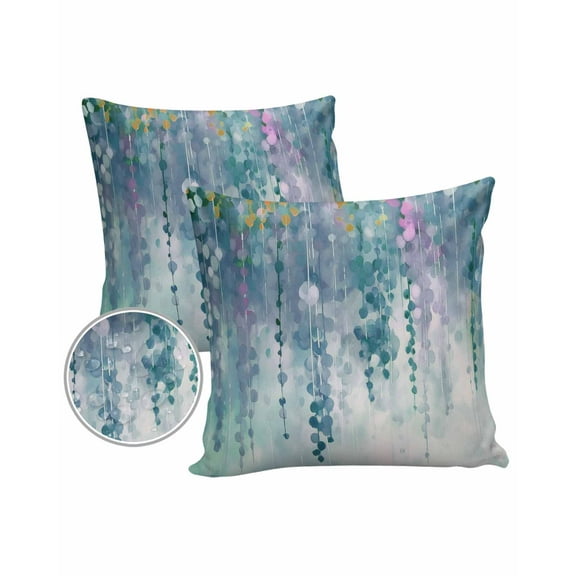 Pack of 2 Outdoor Pillow Covers, Abstract Spring Green Flowers Plants Oil Painting Waterproof Square Throw Pillowcase Cushion Decorative Pillow Covers for Couch Patio Tent, 24x24 in