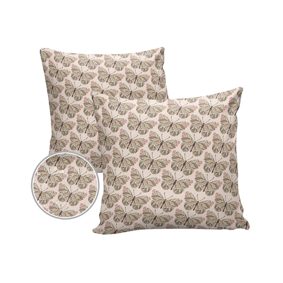 Pack of 2 Outdoor Pillow Covers, Abstract Spring Pink Floral Butterfly Flowers and Leaf Waterproof Square Throw Pillowcase Cushion Decorative Pillow Covers for Couch Patio Tent, 16x16 in