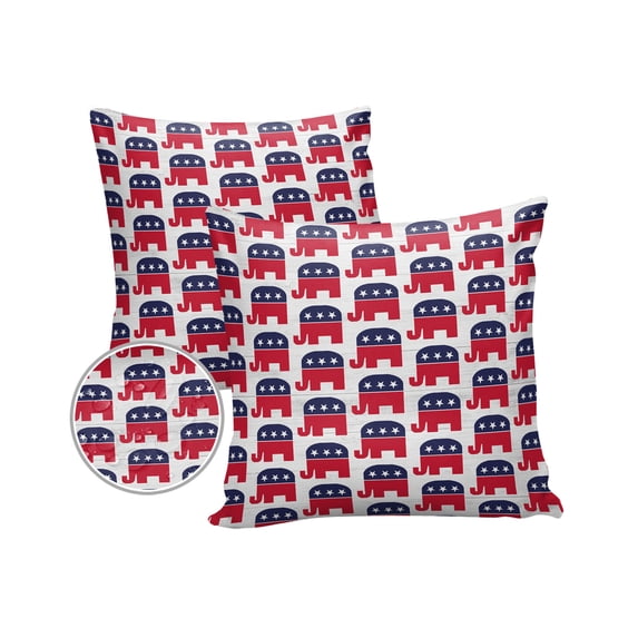 Pack of 2 Outdoor Pillow Covers, America Flag Red and Blue Elephant Texture Waterproof Square Throw Pillowcase Cushion Decorative Pillow Covers for Couch Patio Tent, 18x18 in