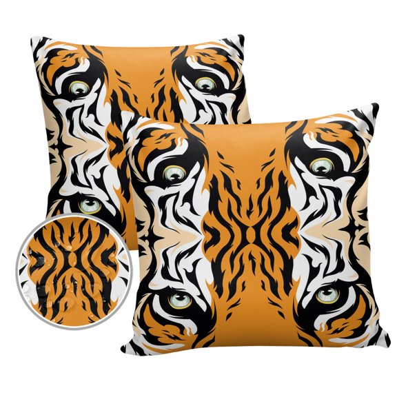 Pack of 2 Outdoor Pillow Covers, Animal Cool Tiger Eye Pattern Waterproof Square Throw Pillowcase Cushion Decorative Pillow Covers for Couch Patio Tent, 16x16 in