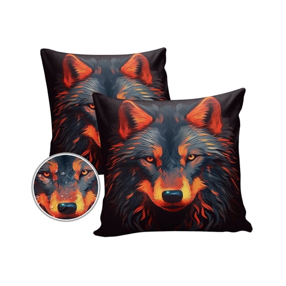 Pack of 2 Outdoor Pillow Covers, Animal Fox Ears Nose Waterproof Square Throw Pillowcase Cushion Decorative Pillow Covers for Couch Patio Tent, 18x18 in