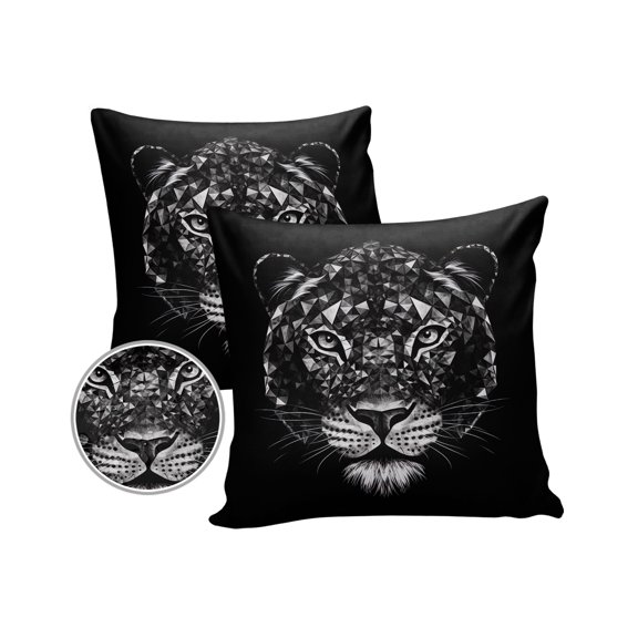 Pack of 2 Outdoor Pillow Covers, Animal Tiger Ear Eyes Lines Texture Black Waterproof Square Throw Pillowcase Cushion Decorative Pillow Covers for Couch Patio Tent, 16x16 in