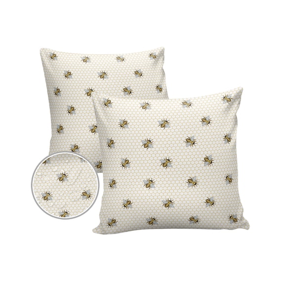Pack of 2 Outdoor Pillow Covers, Bees Yellow Honeycomb Texture Waterproof Square Throw Pillowcase Cushion Decorative Pillow Covers for Couch Patio Tent, 24x24 in