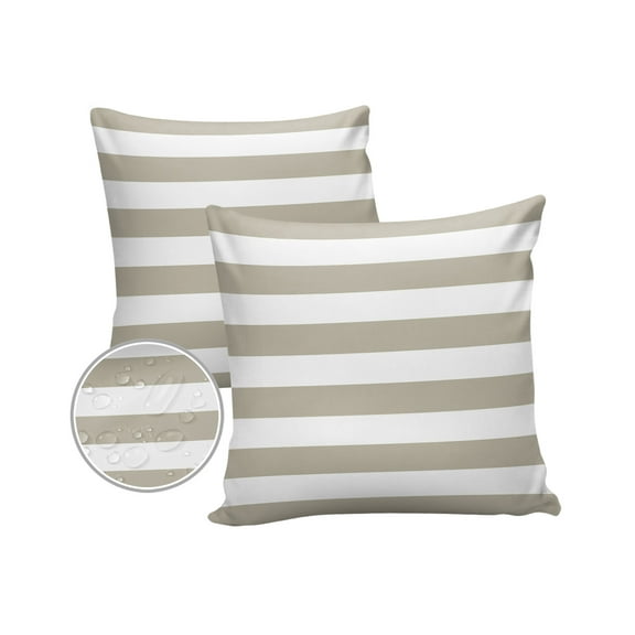 Pack of 2 Outdoor Pillow Covers, Beige and White Stripe Waterproof Square Throw Pillowcase Cushion Decorative Pillow Covers for Couch Patio Tent, 18x18 in