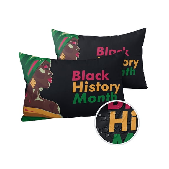Pack of 2 Outdoor Pillow Covers, Black History Month Black Woman African America Girl Waterproof Square Throw Pillowcase Cushion Decorative Pillow Covers for Couch Patio Tent, 20x12 in