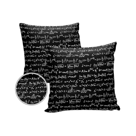Pack of 2 Outdoor Pillow Covers, Black Math Equation Educational Art Waterproof Square Throw Pillowcase Cushion Decorative Pillow Covers for Couch Patio Tent, 18x18 in