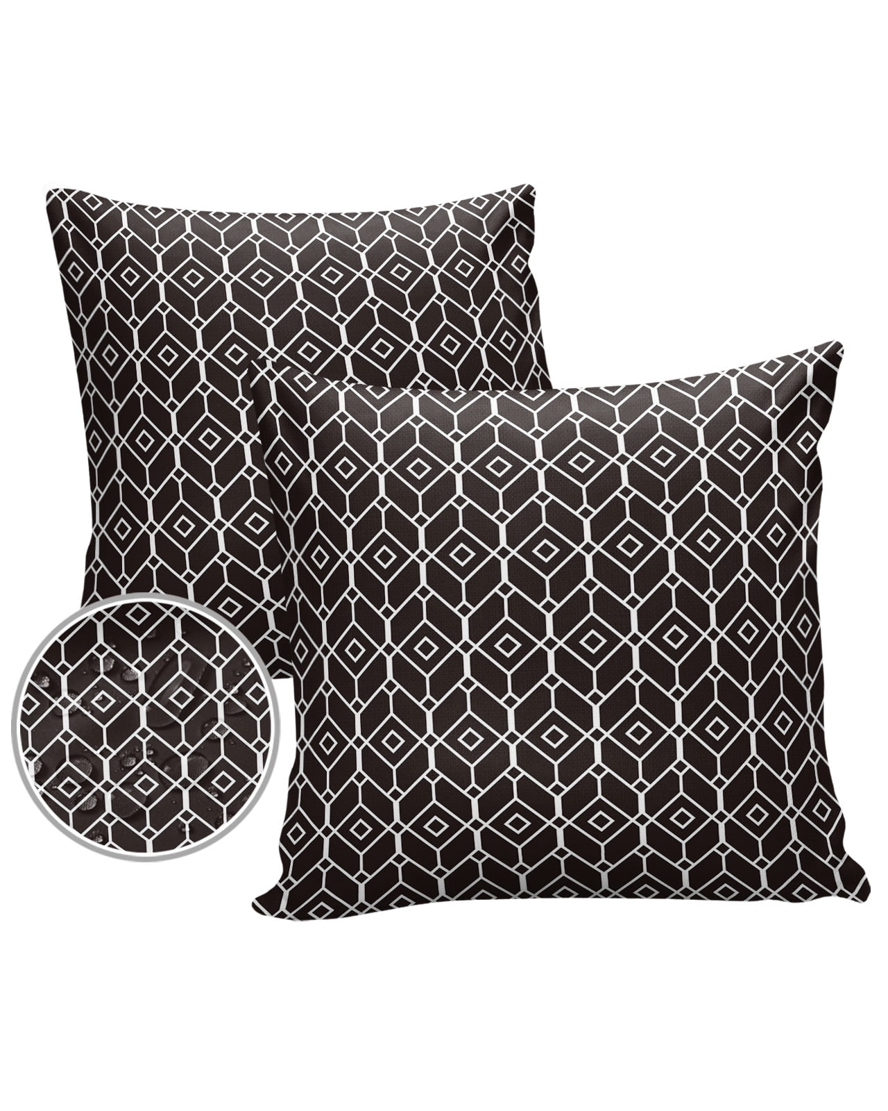 Pack of 2 Outdoor Pillow Covers, Black Modern Geometic Texture Waterproof Square Throw Pillowcase Cushion Decorative Pillow Covers for Couch Patio Tent, 16x16 in