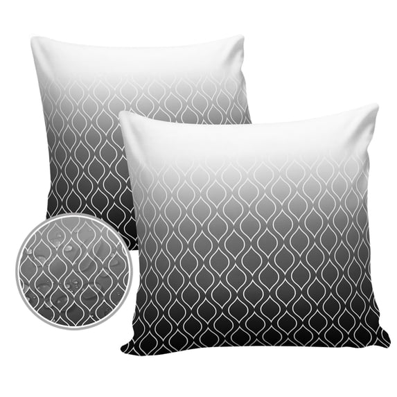Pack of 2 Outdoor Pillow Covers, Black White Ombre Geometric Trellis Morrocan Waterproof Square Throw Pillowcase Cushion Decorative Pillow Covers for Couch Patio Tent, 26x26 in