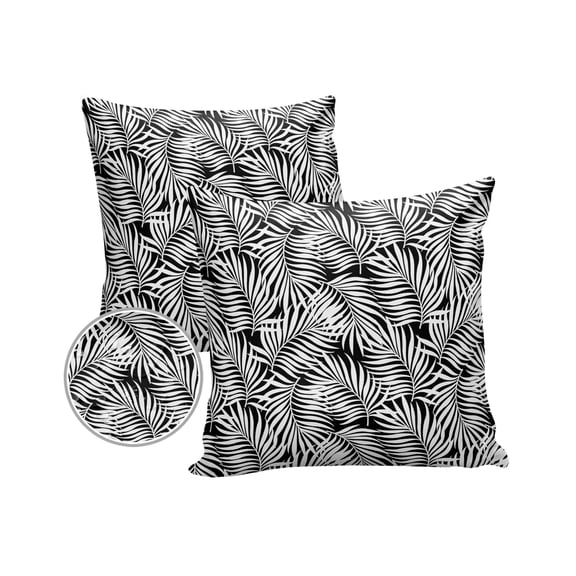 Pack of 2 Outdoor Pillow Covers, Black and White Palm Leaves Waterproof Square Throw Pillowcase Cushion Decorative Pillow Covers for Couch Patio Tent, 18x18 in