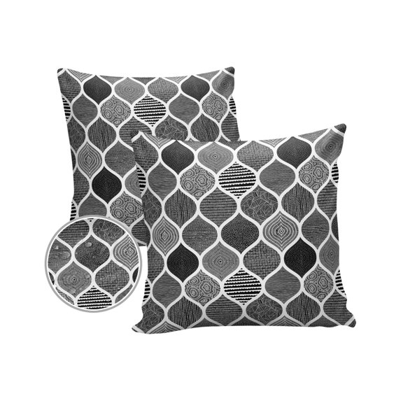 Pack of 2 Outdoor Pillow Covers, Blak Morocco Geometric Lattice Waterproof Square Throw Pillowcase Cushion Decorative Pillow Covers for Couch Patio Tent, 16x16 in