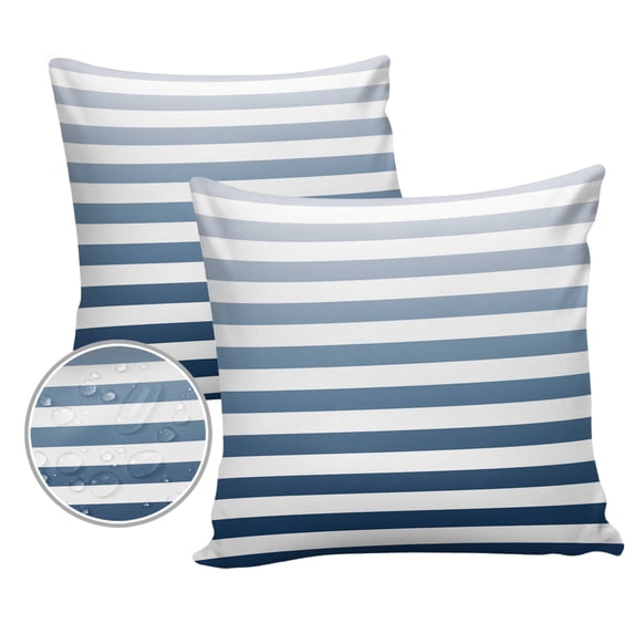 Pack of 2 Outdoor Pillow Covers, Blue Stripe Gradient Waterproof Square Throw Pillowcase Cushion Decorative Pillow Covers for Couch Patio Tent, 26x26 in