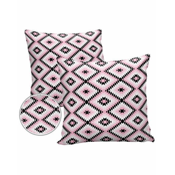 Pack of 2 Outdoor Pillow Covers, Boho Moroccan Pink Black and White Geometric Waterproof Square Throw Pillowcase Cushion Decorative Pillow Covers for Couch Patio Tent, 18x18 in