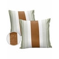 thumbnail image 1 of Pack of 2 Outdoor Pillow Covers, Boho Sage Green and Brown Striped Geometric Retro Farmhouse Waterproof Square Throw Pillowcase Cushion Decorative Pillow Covers for Couch Patio Tent, 18x18 in, 1 of 6