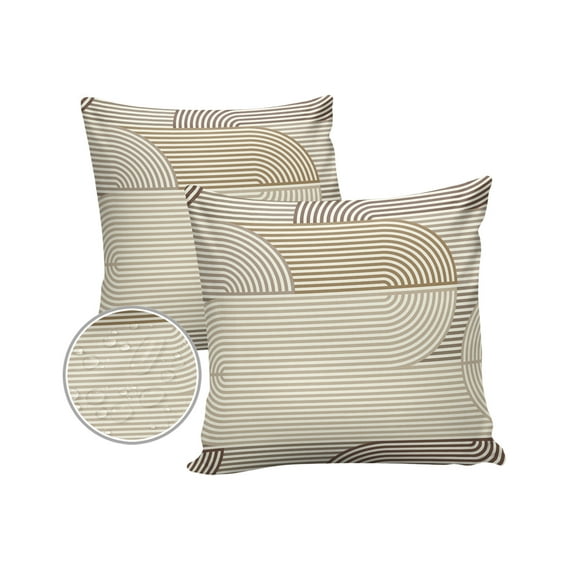 Pack of 2 Outdoor Pillow Covers, Brown Abstract Geometric Lines Abstract Art Waterproof Square Throw Pillowcase Cushion Decorative Pillow Covers for Couch Patio Tent, 26x26 in
