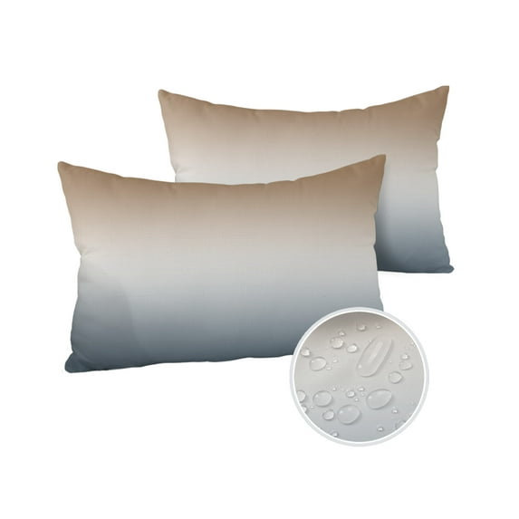 Pack of 2 Outdoor Pillow Covers, Brown Grey Gradient Waterproof Square Throw Pillowcase Cushion Decorative Pillow Covers for Couch Patio Tent, 20x12 in