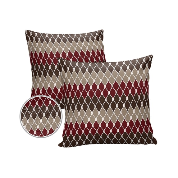 Pack of 2 Outdoor Pillow Covers, Brown Red Mid Century Retro Pattern Waterproof Square Throw Pillowcase Cushion Decorative Pillow Covers for Couch Patio Tent, 18x18 in